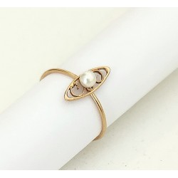 Fine bague navette or et perle T.52,5