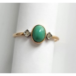 Bague ancienne en or 18 carats, turquoise et roses de diamant T.53