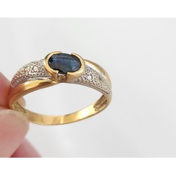 Bague 2 ors, saphir, tout petits diamants, T.54