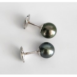Boucles d'oreilles or blanc perles de Tahiti 8 mm, fermoirs ALPA